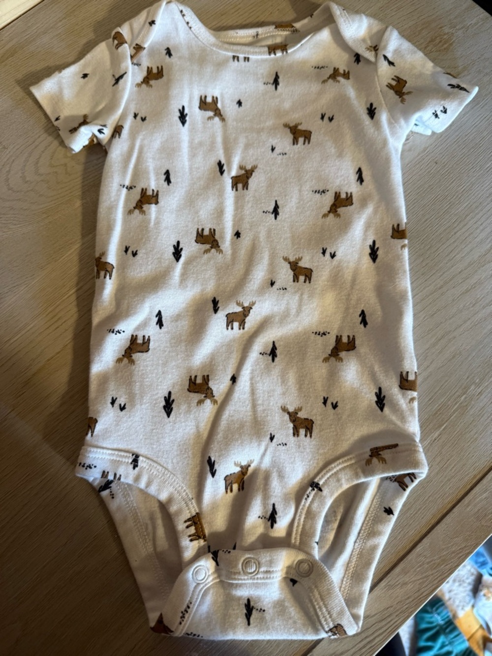 White Moose-Print Baby One-Piece Bodysuit 12 Month